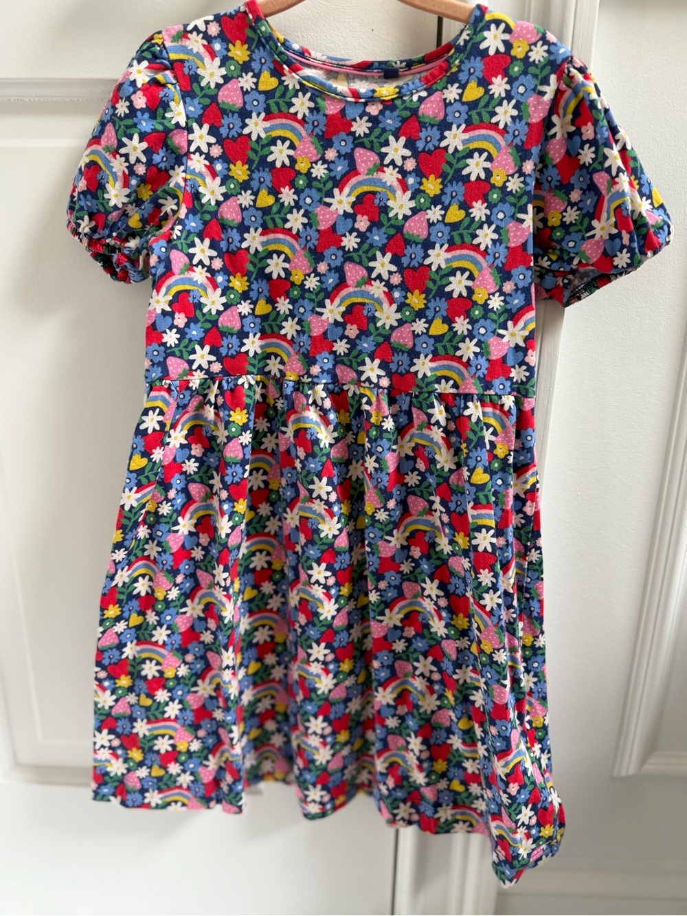 Mini Boden Navy Rainbow & Floral Short-Sleeve Dress
